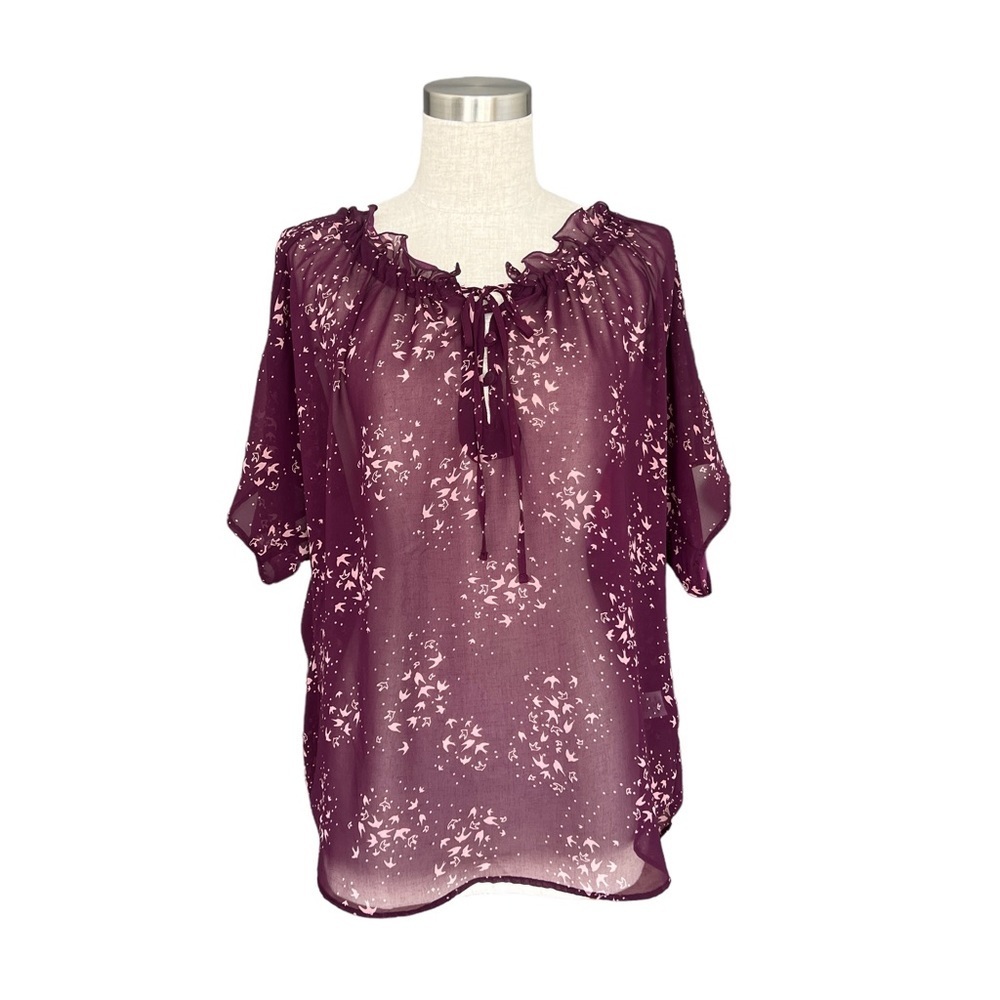 Apt 9 Boho Birds Print Purple Sheer Blouse